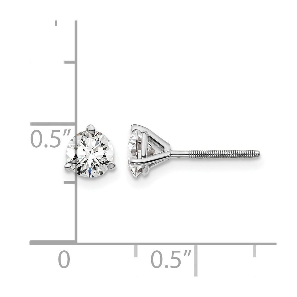 14k White Gold 1 carat Lab Grown Diamond VS+ F+ Round Complete Three Prong Screwback Stud Earrings (EM1007S-100-WLD)
