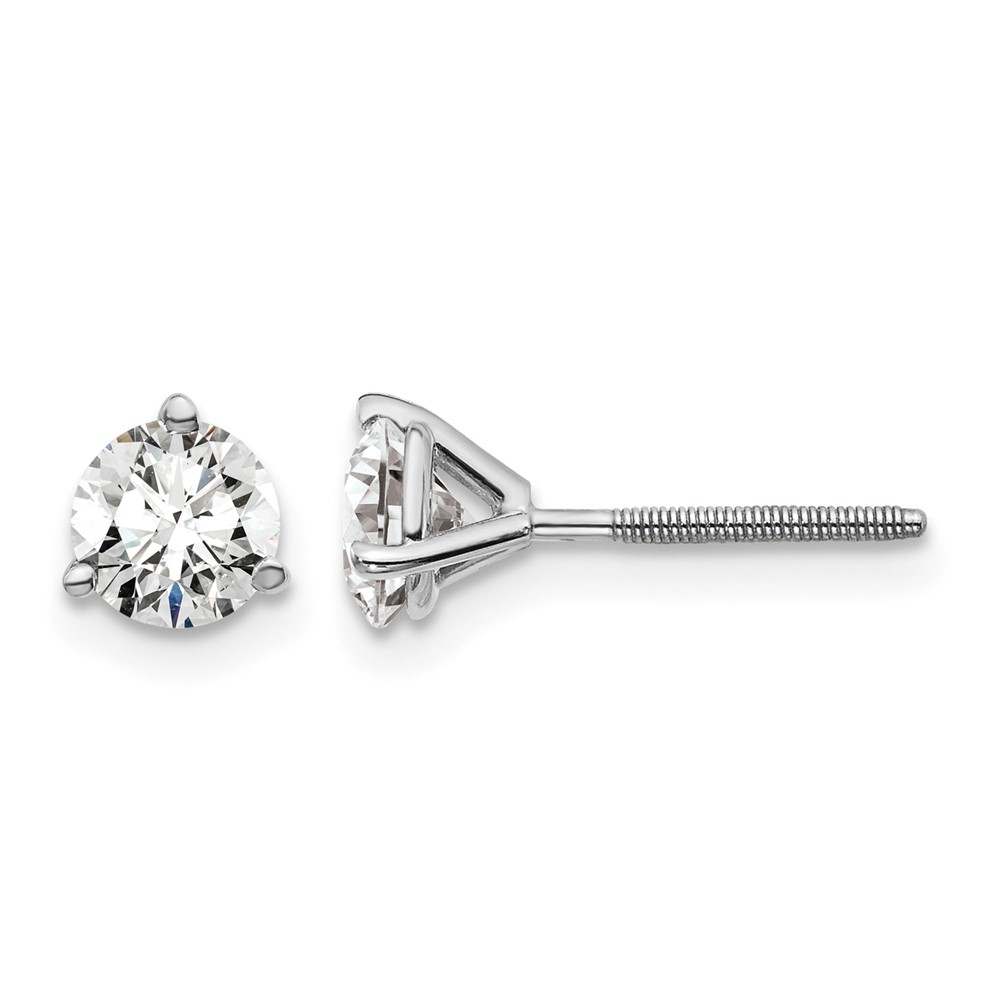 14k White Gold 1 carat Lab Grown Diamond VS+ F+ Round Complete Three Prong Screwback Stud Earrings (EM1007S-100-WLD)