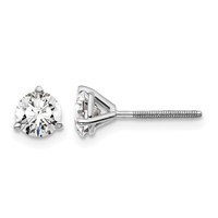 14K White Gold 1 Carat Lab Grown Diamond VS+ F+ Round Complete Three Prong Screwback Stud Earrings view 1