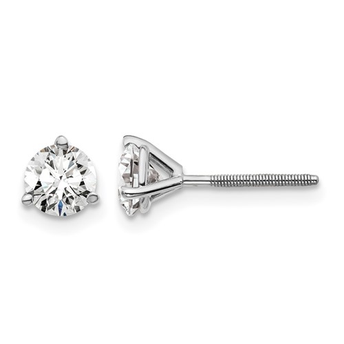 14K White Gold 1 Carat Certified Lab Grown Diamond VS SI+ G+ Round Complete Three Prong Screwback Stud Earrings