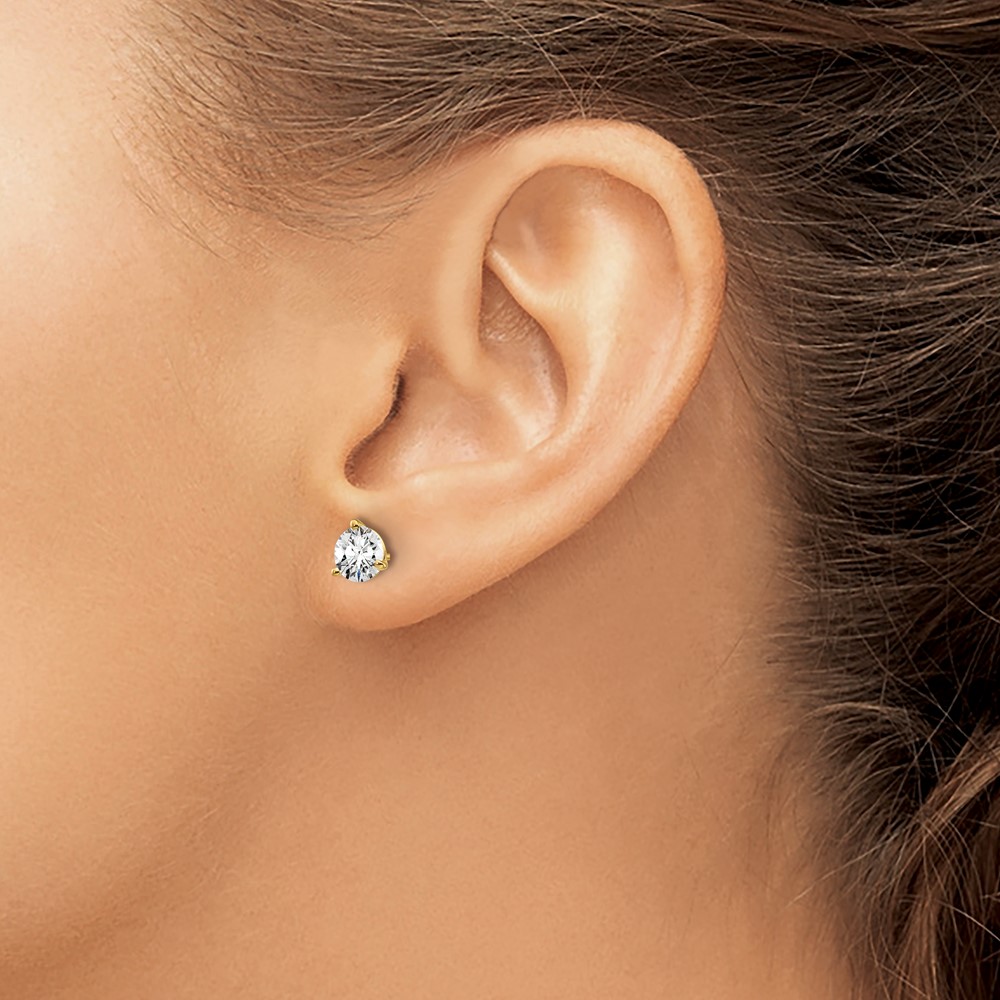14k 1 carat Lab Grown Diamond VS/SI+ G+ Round Complete Three Prong Screwback Stud Earrings (EM1007S-100-LG)