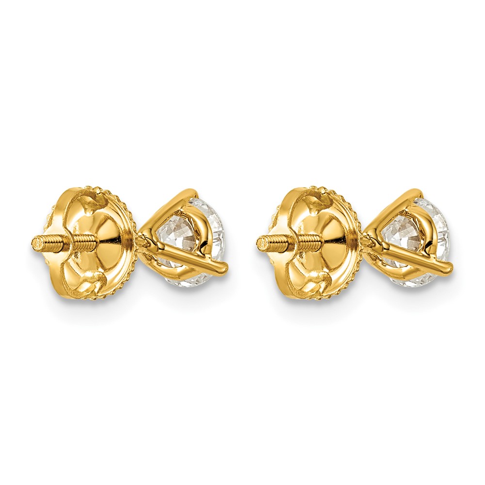 14k 1 carat Lab Grown Diamond VS/SI+ G+ Round Complete Three Prong Screwback Stud Earrings (EM1007S-100-LG)