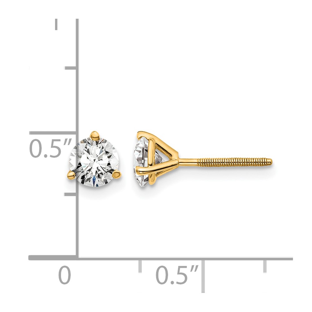 14k 1 carat Lab Grown Diamond VS/SI+ G+ Round Complete Three Prong Screwback Stud Earrings (EM1007S-100-LG)