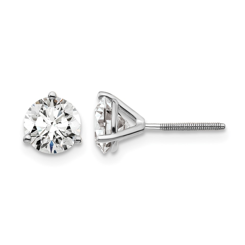 18K White Gold 1.50 Carat Certified Lab Grown Diamond VS+ F+ Round Complete Three Prong Screwback Stud Earrings