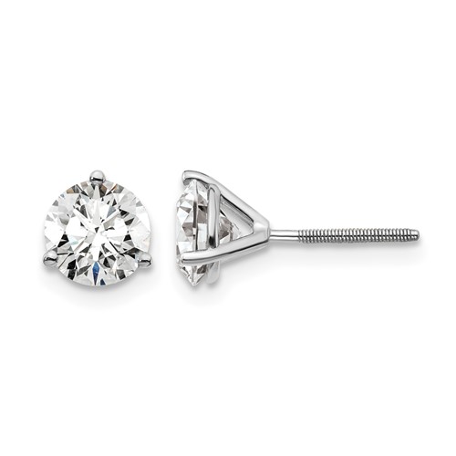 18K White Gold 1.50 Carat Certified Lab Grown Diamond VS+ F+ Round Complete Three Prong Screwback Stud Earrings