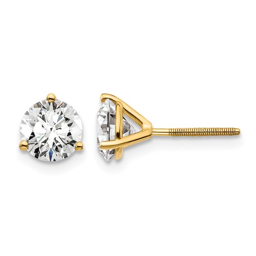 18K Yellow Gold 1.50 Carat Certified Lab Grown Diamond VS+ F+ Round Complete Three Prong Screwback Stud Earrings