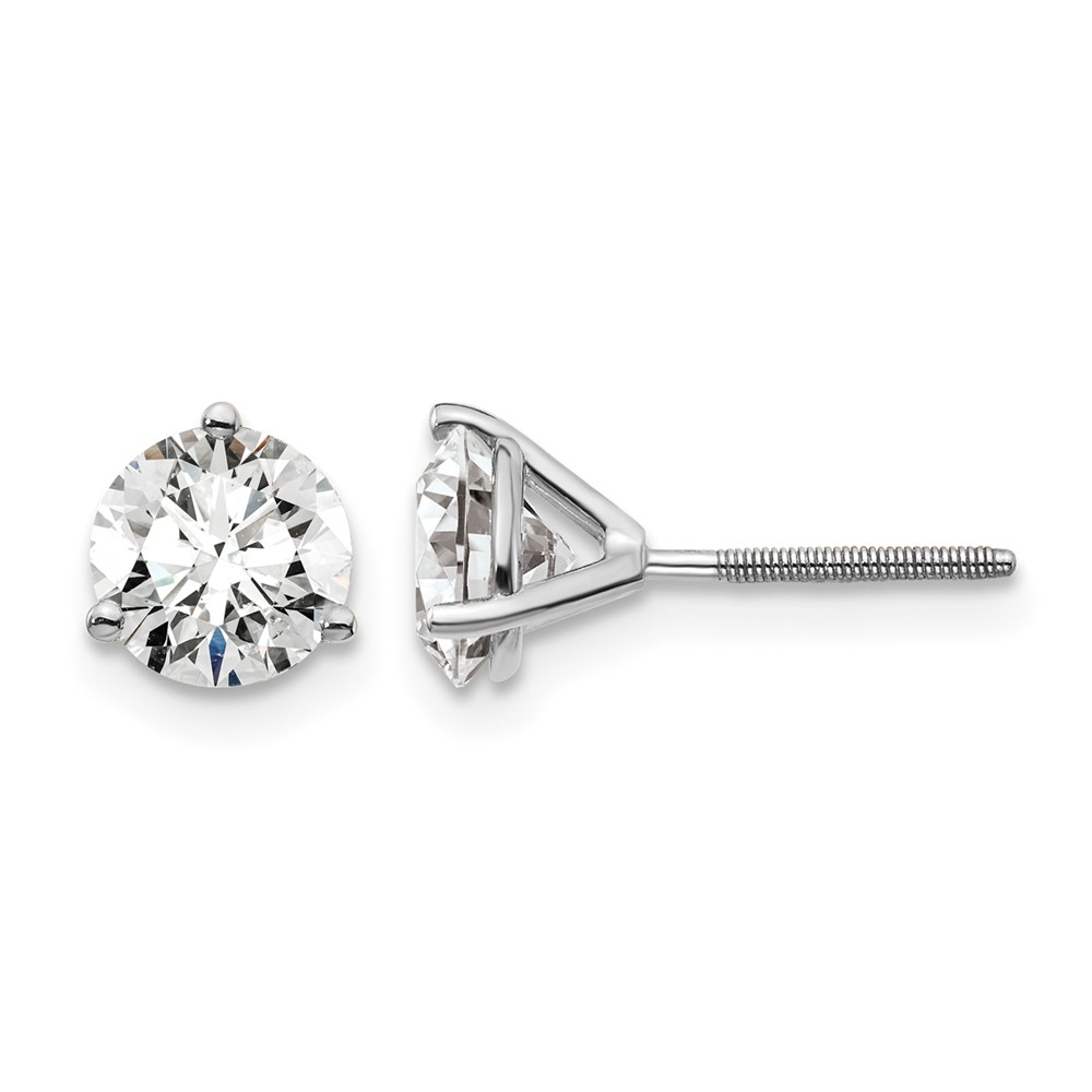Platinum 1.50 Carat Certified Lab Grown Diamond VS+ F+ Round Complete Three Prong Screwback Stud Earrings