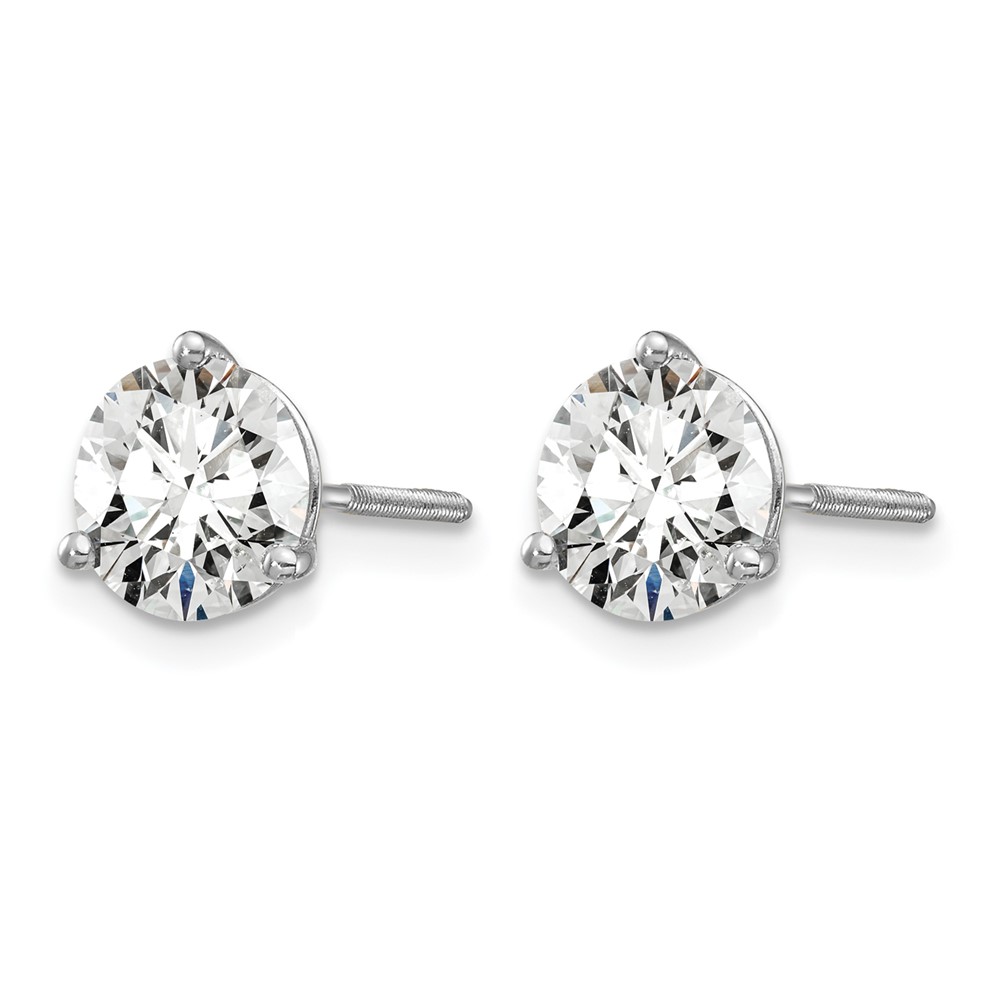 14k 1 1/2 carat Certified Lab Grown Diamond VS/SI+ G+ Round Complete Three Prong Stud Earrings (EM1007S-150C-WLG)