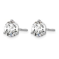 14K White Gold 1.50 Carat Lab Grown Diamond VS SI+ G+ Round Complete Three Prong Screwback Stud Earrings view 2