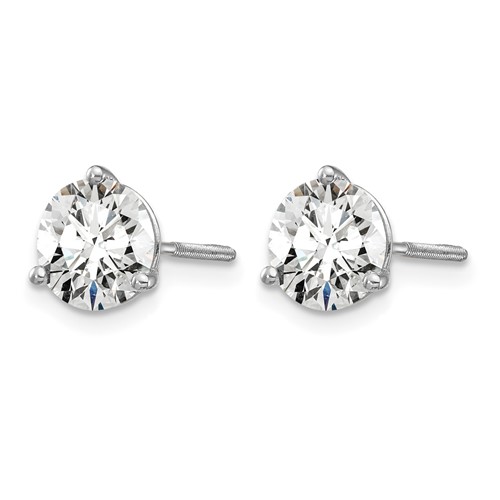 14K White Gold 1.50 Carat Certified Lab Grown Diamond VS SI+ G+ Round Complete Three Prong Stud Earrings