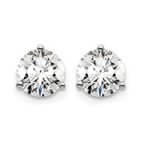 14K White Gold 1.50 Carat Lab Grown Diamond VS SI+ G+ Round Complete Three Prong Screwback Stud Earrings view 3