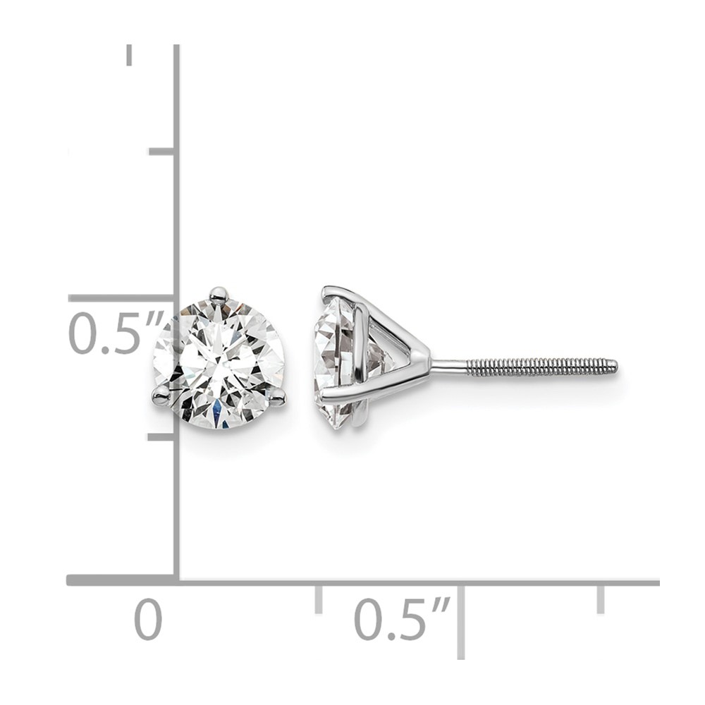 14k 1 1/2 carat Certified Lab Grown Diamond VS/SI+ G+ Round Complete Three Prong Stud Earrings (EM1007S-150C-WLG)