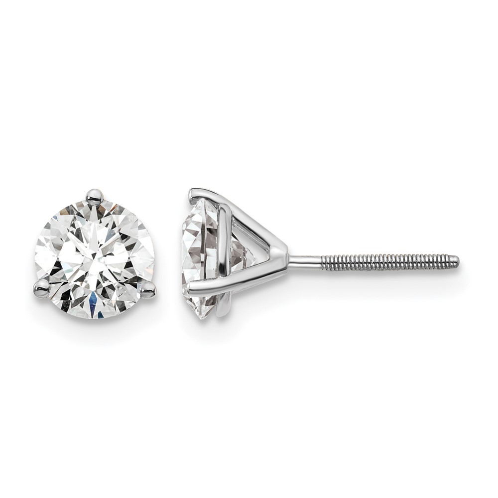 14k 1 1/2 carat Certified Lab Grown Diamond VS/SI+ G+ Round Complete Three Prong Stud Earrings (EM1007S-150C-WLG)