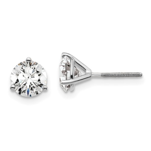 14k White Gold 1 1/2 carat total weight Round VS/SI DEF Lab Grown Diamond Screw Back 3 Prong Stud Post Earrings