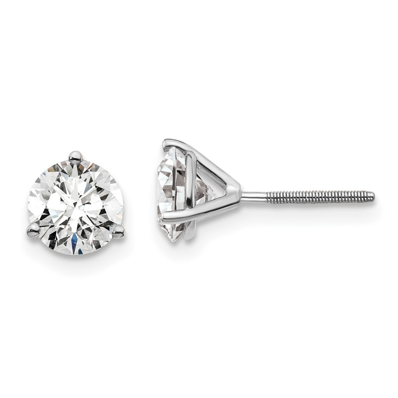 14k White Gold 1 1/2 ctw Certified Lab Grown Diamond VS/SI+ G+ Round 3 Prong Heavy Wt. Screwback Stud Earrings