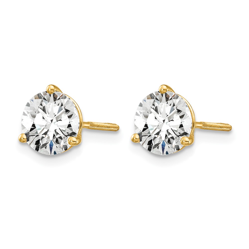 14k 1 1/2 carat Lab Grown Diamond VS+ F+ Round Complete Three Prong Screwback Stud Earrings (EM1007S-150-LD)