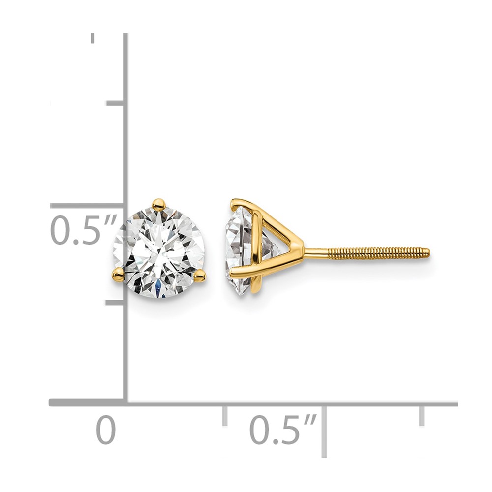14k 1 1/2 carat Lab Grown Diamond VS+ F+ Round Complete Three Prong Screwback Stud Earrings (EM1007S-150-LD)