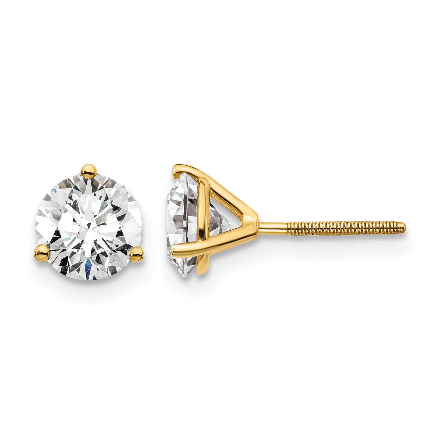 14k 1 1/2 carat Lab Grown Diamond VS+ F+ Round Complete Three Prong Screwback Stud Earrings (EM1007S-150-LD)