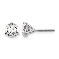 18K White Gold 4 Carat Lab Grown Diamond VS+ F+ Round Complete Three Prong Screwback Stud Earrings view 1