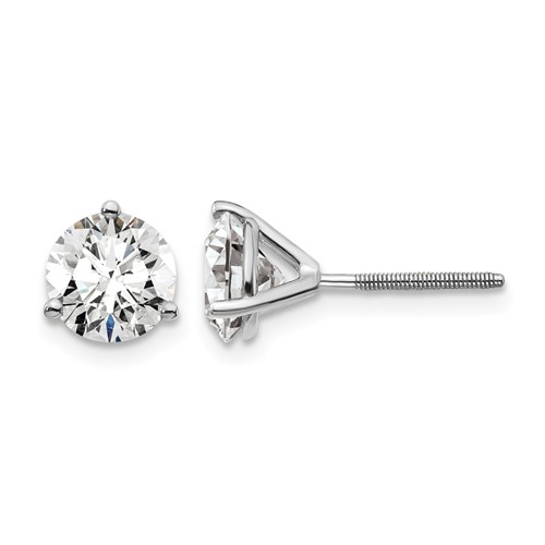 18K White Gold 2 Carat Lab Grown Diamond VS+ F+ Round Complete Three Prong Screwback Stud Earrings