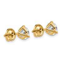 18K Yellow Gold 3 Carat Lab Grown Diamond VS+ F+ Round Complete Three Prong Screwback Stud Earrings view 3