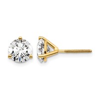18K Yellow Gold 3 Carat Lab Grown Diamond VS+ F+ Round Complete Three Prong Screwback Stud Earrings view 1