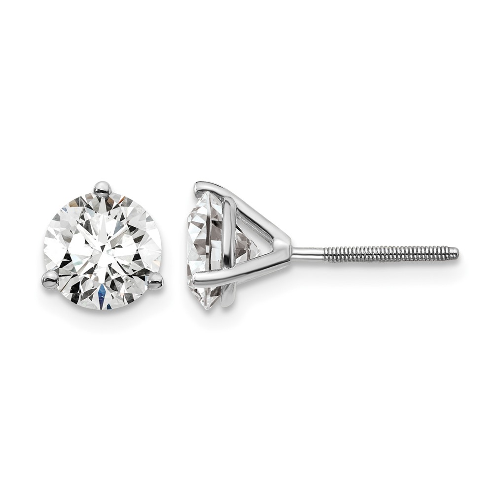 Platinum 2 Carat Lab Grown Diamond VS+ F+ Round Complete Three Prong Screwback Stud Earrings