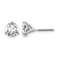 Platinum 2 Carat Lab Grown Diamond VS+ F+ Round Complete Three Prong Screwback Stud Earrings view 1