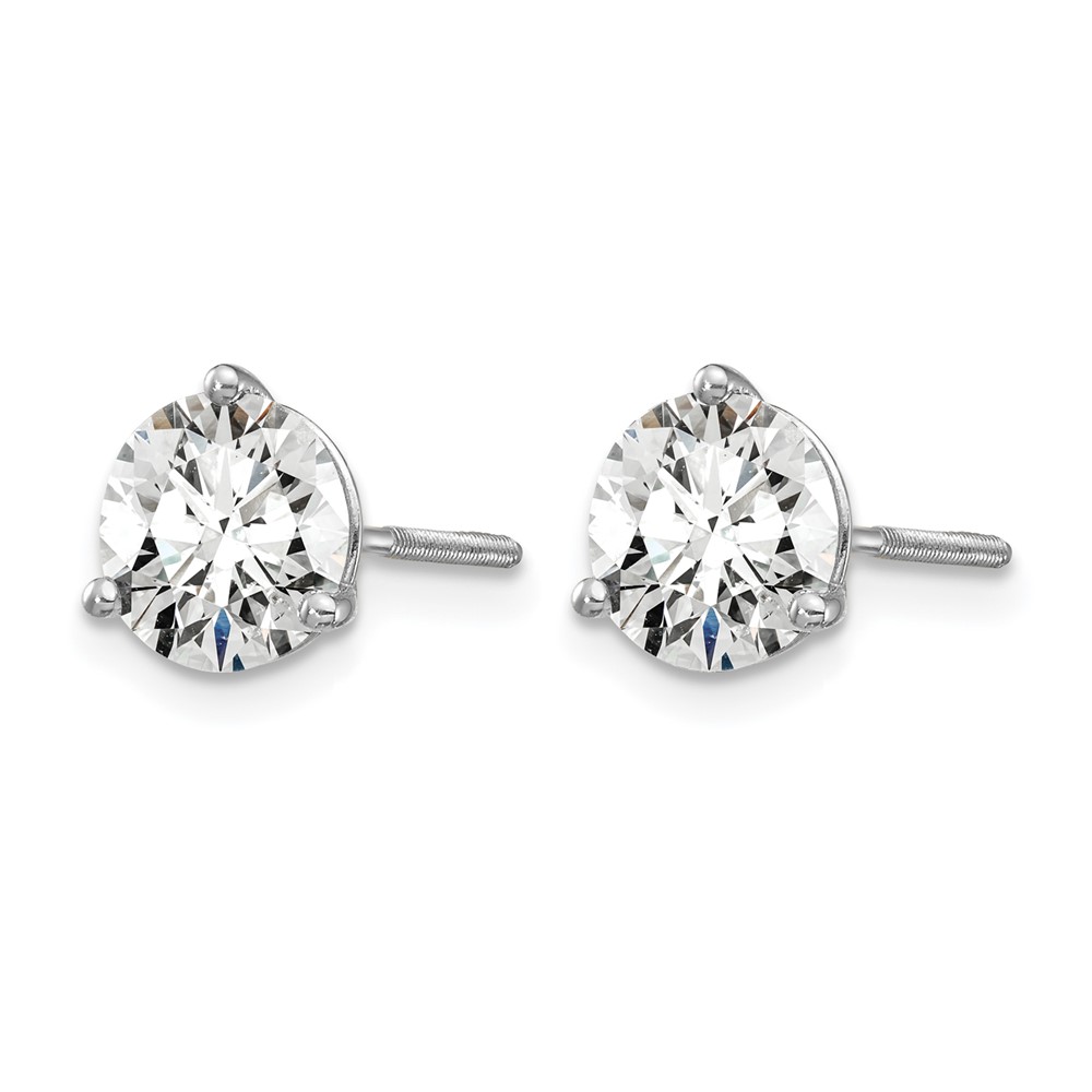 14k White Gold 2 carat Certified Lab Grown Diamond VS+ F+ Round Complete Three Prong Screwback Stud Earrings (EM1007S-200C-WLD)