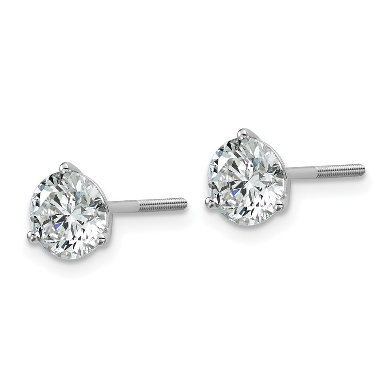 14k White Gold 2 ctw Lab Grown Diamond VS/SI+ G+ Round 3 Prong Heavy Wt. Screwback Stud Earrings