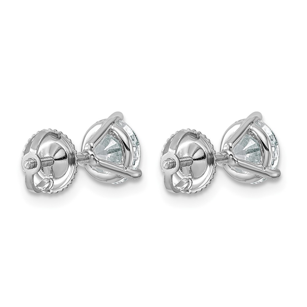 14k White Gold 2 carat Certified Lab Grown Diamond VS+ F+ Round Complete Three Prong Screwback Stud Earrings (EM1007S-200C-WLD)