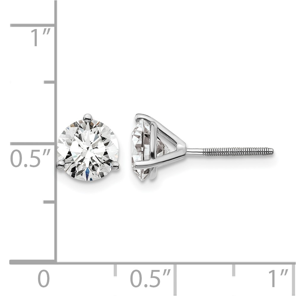 14k White Gold 2 carat Certified Lab Grown Diamond VS+ F+ Round Complete Three Prong Screwback Stud Earrings (EM1007S-200C-WLD)