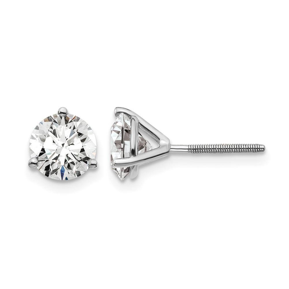 14K White Gold 1.75 Carat Lab Grown Diamond VS SI+ G+ Round Three Prong Complete Screwback Stud Earrings