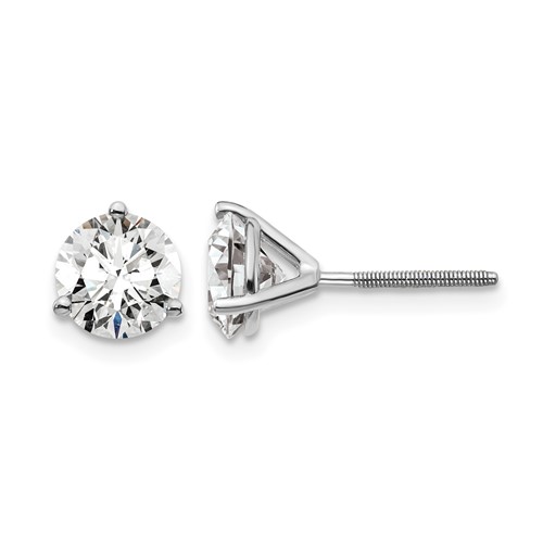 14K White Gold 2.50 Carat Lab Grown Diamond VS SI+ G+ Round Complete Three Prong Screwback Stud Earrings