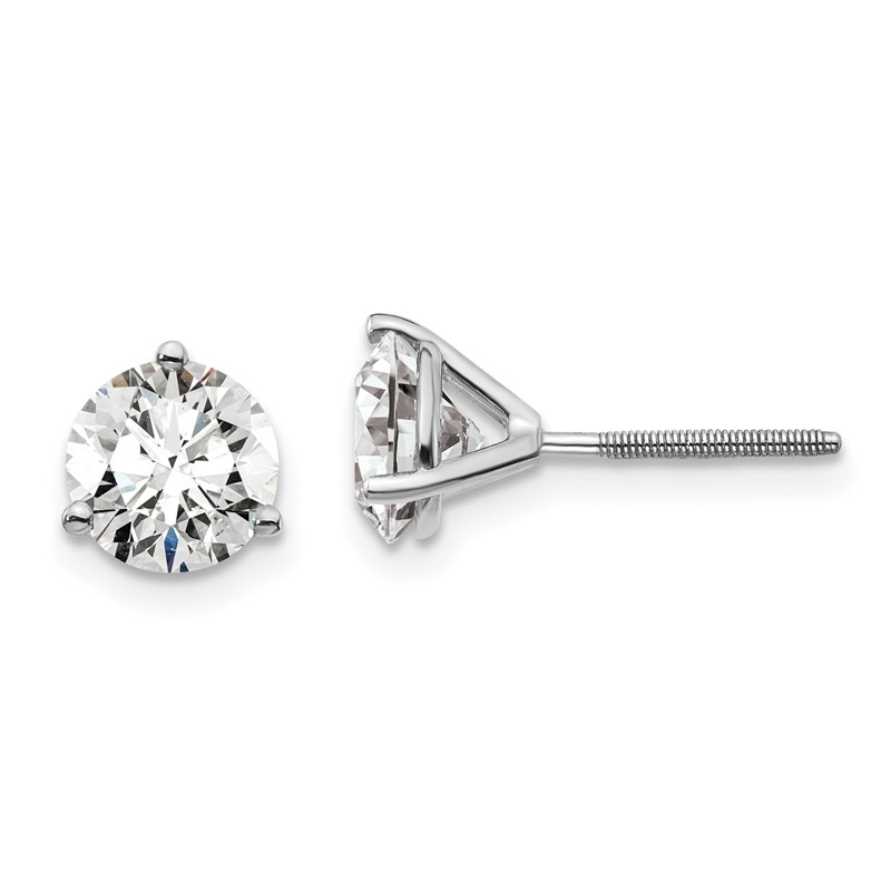 14k White Gold 2 ctw Lab Grown Diamond VS/SI+ G+ Round 3 Prong Heavy Wt. Screwback Stud Earrings