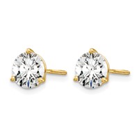 14K Yellow Gold 4 Carat Certified Lab Grown Diamond VS+ F+ Round Complete Three Prong Screwback Stud Earrings view 2