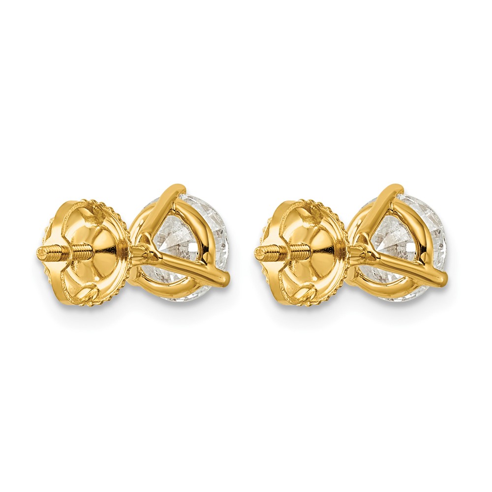 14k 2 carat Certified Lab Grown Diamond VS/SI+ G+ Round Complete Three Prong Screwback Stud Earrings (EM1007S-200C-LG)