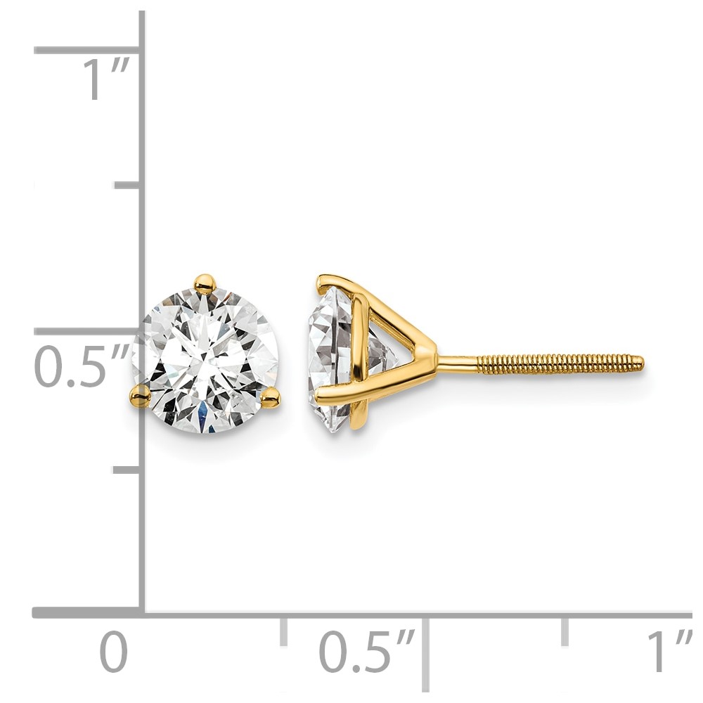 14k 2 carat Certified Lab Grown Diamond VS/SI+ G+ Round Complete Three Prong Screwback Stud Earrings (EM1007S-200C-LG)