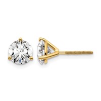 14K Yellow Gold 2 Carat Lab Grown Diamond VS SI+ G+ Round Complete Three Prong Screwback Stud Earrings view 1