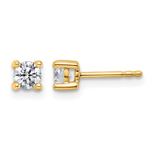 True Origin 14K Yellow Gold 0.50 Carat Lab Grown Diamond VS+ F+ Round Four Prong Heavy Weight Complete Stud Earrings