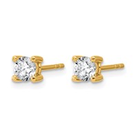 True Origin 14K Yellow Gold 0.67 Carat Lab Grown Diamond VS+ F+ Round Four Prong Heavy Weight Complete Stud Earrings view 2