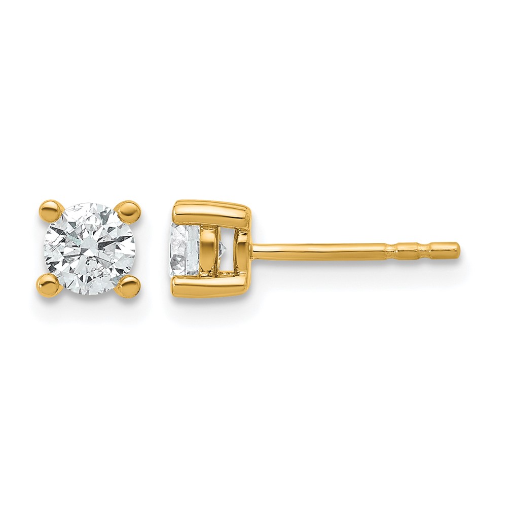 True Origin 14K Yellow Gold 0.67 Carat Lab Grown Diamond VS+ F+ Round Four Prong Heavy Weight Complete Stud Earrings