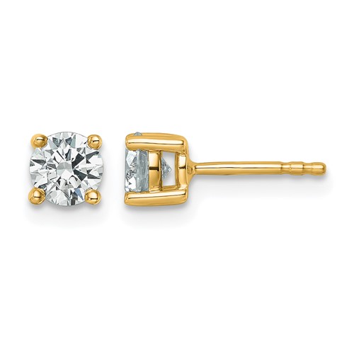 True Origin 14K Yellow Gold 0.75 Carat Lab Grown Diamond VS+ F+ Round Four Prong Heavy Weight Complete Stud Earrings