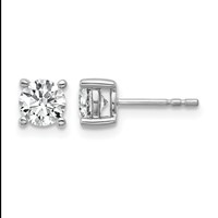 True Origin 14K White Gold 1 Carat Lab Grown Diamond VS+ F+ Round Four Prong Heavy Weight Complete Stud Earrings view 1