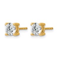 True Origin 14K Yellow Gold 1 Carat Lab Grown Diamond VS+ F+ Round Four Prong Heavy Weight Complete Stud Earrings view 2