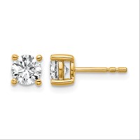 True Origin 14K Yellow Gold 1 Carat Lab Grown Diamond VS+ F+ Round Four Prong Heavy Weight Complete Stud Earrings view 1