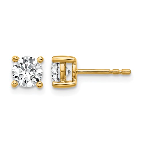 True Origin 14K Yellow Gold 1 Carat Lab Grown Diamond VS+ F+ Round Four Prong Heavy Weight Complete Stud Earrings