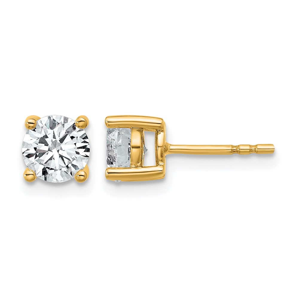 True Origin 14K Yellow Gold 1.50 Carat Lab Grown Diamond VS+ F+ Round Four Prong Heavy Weight Complete Stud Earrings