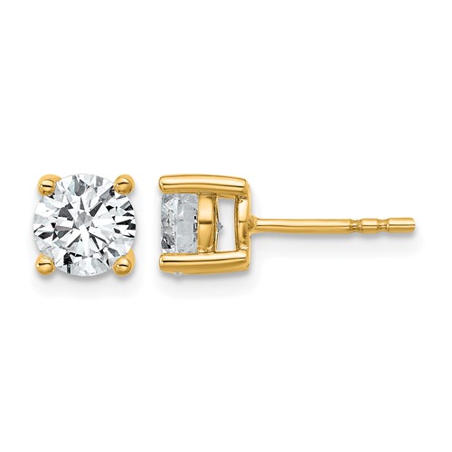 True Origin 14K Yellow Gold 1.50 Carat Lab Grown Diamond VS+ F+ Round Four Prong Heavy Weight Complete Stud Earrings