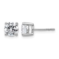 True Origin 14K White Gold 2 Carat Lab Grown Diamond VS+ F+ Round Four Prong Heavy Weight Complete Stud Earrings view 1